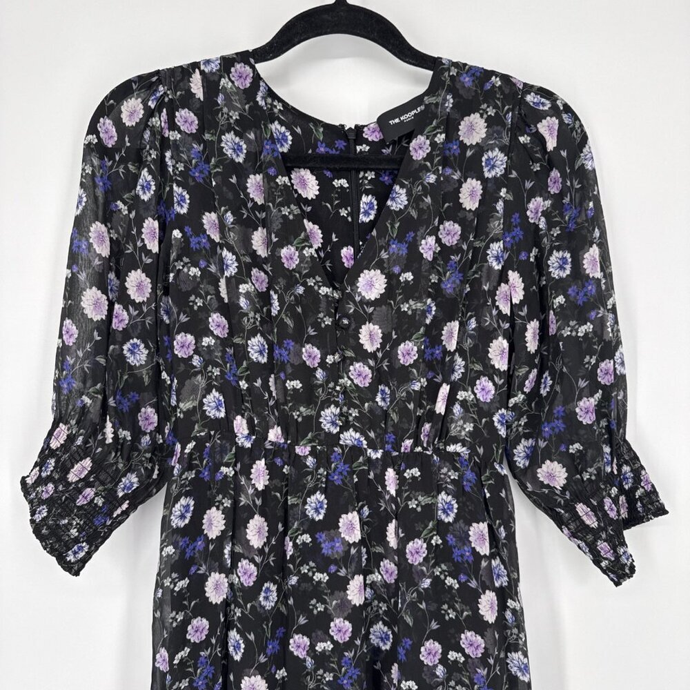 The Kooples Womens Size XS Black Floral Print Empire Midi Silk Dress $425 NWT - Picture 7 of 14